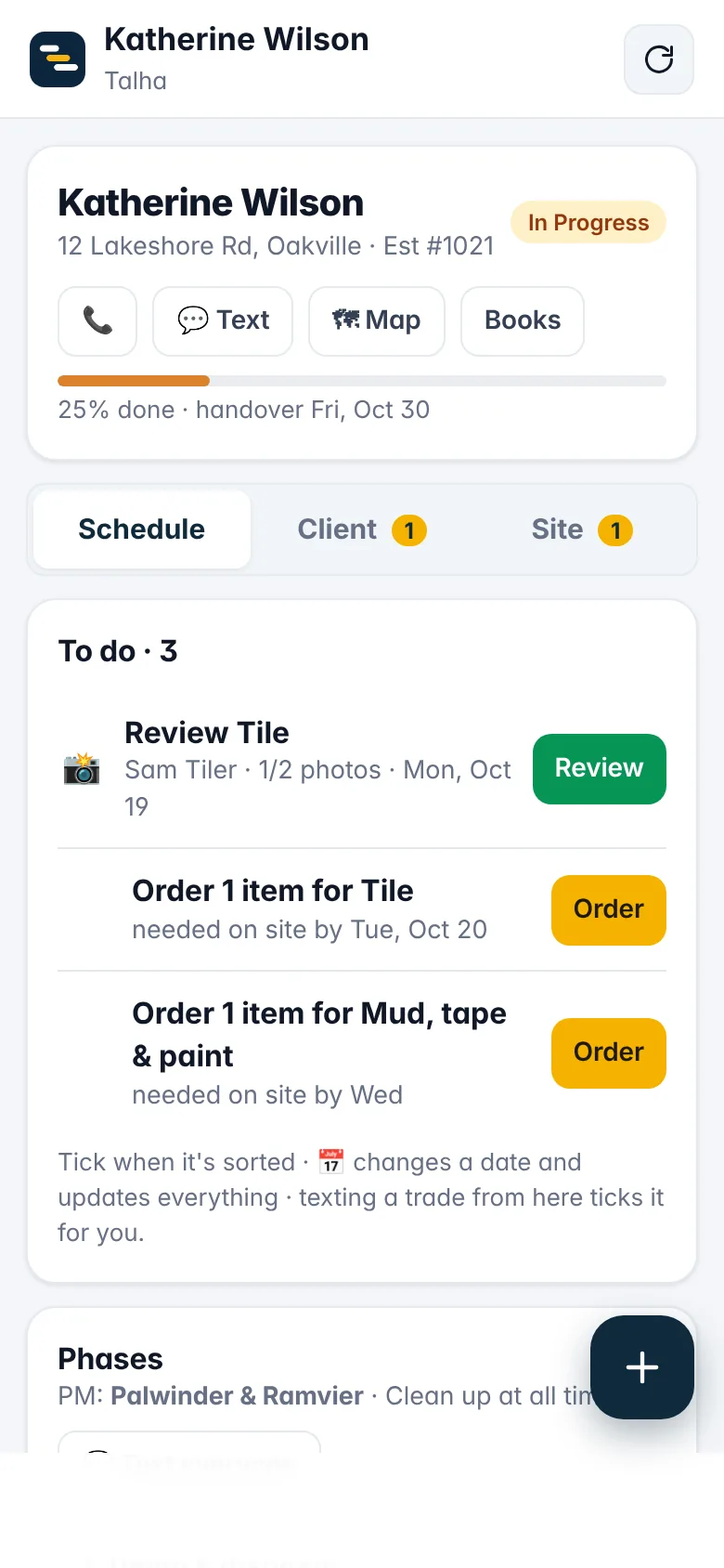 Job page with phases